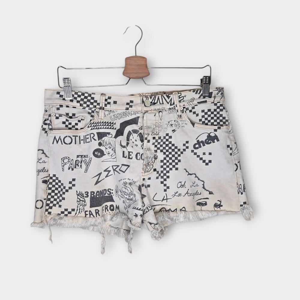 *MOTHER Vagabond Comic Graphic Print Shorts Cream Gray Women's 29